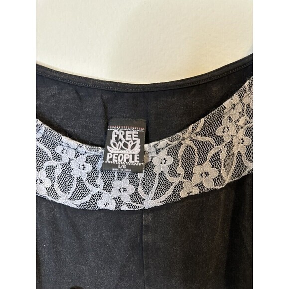 FREE PEOPLE COLD SHOULDER DRESS ROCKER DRESS BLACK W/GRAY LACE & TIE SHOULDERS L - Picture 4 of 6